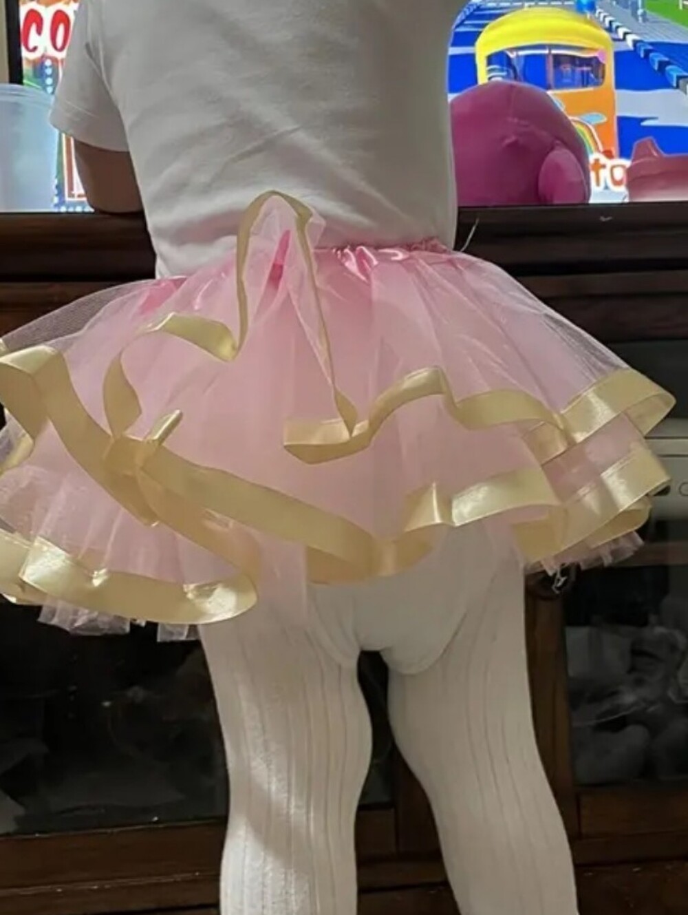 Pink Tulle Toddler Tutu Skirt with Gold Trim